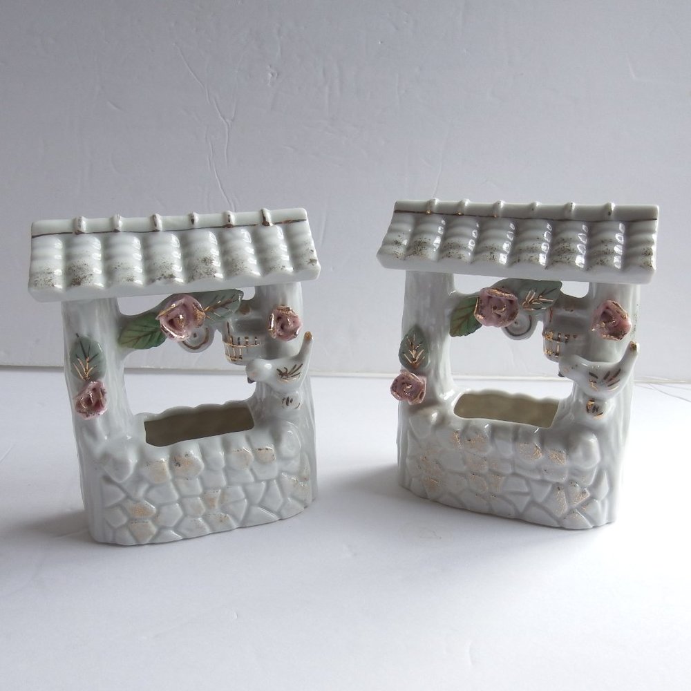 Vintage Set of  Porcelain Wishing Well Kitch
